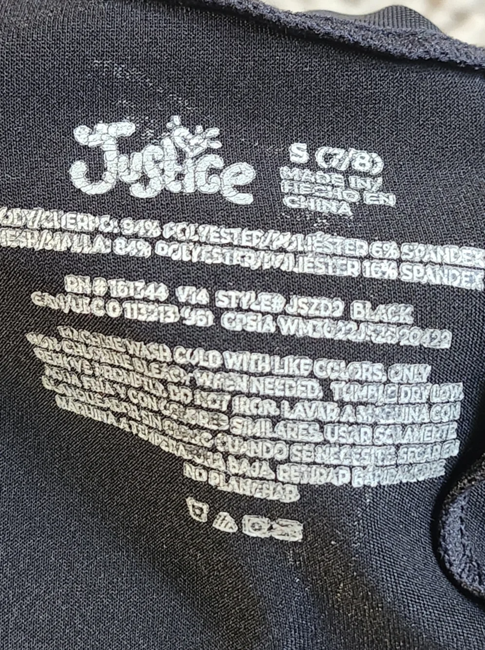Justice Black Mesh LS Leotard + Scrunchie Girls S 7-8 Dance Gymnastics
